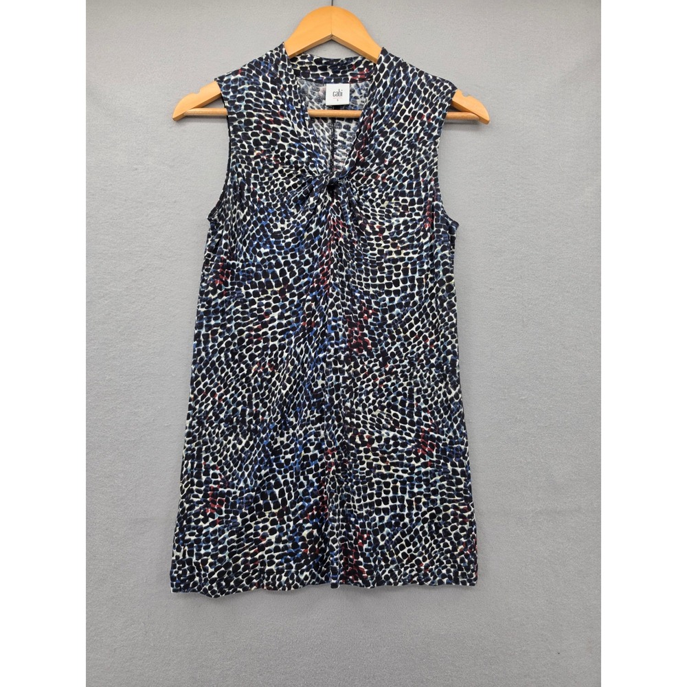 Cabi Twist Front Tank Top S Navy Red White Mosaic Print Sleeveless Blouse 3242
